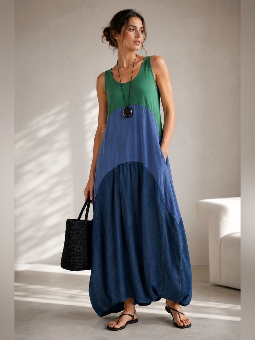 Alembika Marine Tank Dress Size 4 (Large) Green Blue Colorblock Maxi $284 USD